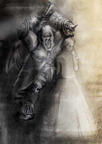Illustration einer Braut und eines Monsters